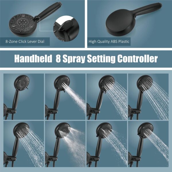 Aolemi Shower System Dual 2-in-1 Rain Shower Faucet Set 8-Setting Shower Head & Handheld Spray 3 Way Diverter Shower Trim Kit Pressure Rough-in Valve Included with Tub Spout Matte Black
