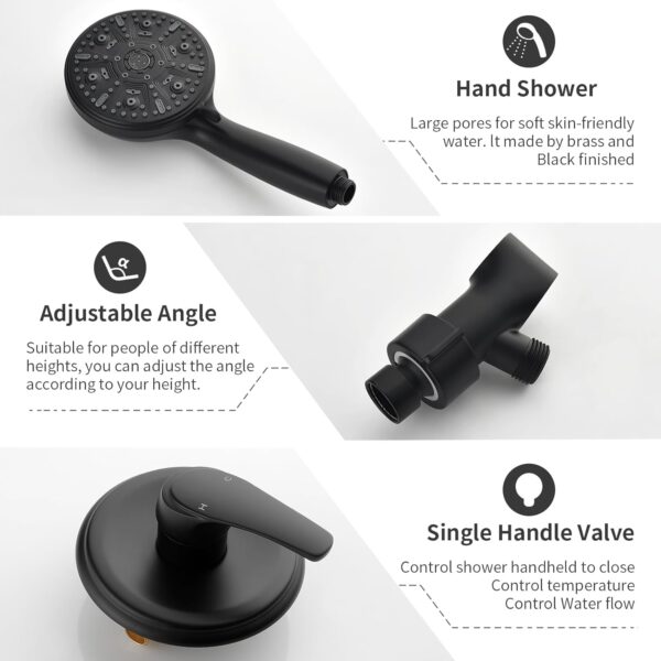 Single-Handle Shower Faucet Set Shower Kit with Valve Shower Trim Kit with 10 Spray Handheld Shower Head System Shower Valve and Trim Kit Matte Black Shower Fixtures