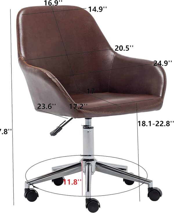BTEXPERT Mid Back Home Computer Desk Chair, Office Task Chair with Wheels, Swivel Height Adjustable Faux Leather Chair, White Comfy Leather Desk Chair, Brown (5176)
