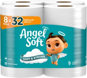 Angel Soft Toilet Paper, 8 Mega Rolls = 32 Regular Rolls, Soft and Strong Toilet Tissue