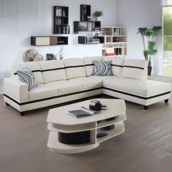 NicBex Sectional Couches for Living Room 2-Piece Modern Sectional Sofa with Right Chaise Classic L-Shape Sectional Couch Leather Upholstered Sofa Couches for Living Room, Office, White