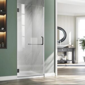 Hinged Shower Door, 34" W X 72" H Bathroom Shower Doors Clear Glass Shower Panel, 5/16" (8mm) Frameless Tempered Glass Shower Door in Matte Black with Handle and Seal Strip