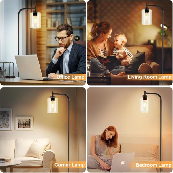 DLLT Floor Lamp Tall for Room: Black Standing Lamp with Clear Glass Lampshade for Living Room - Modern Bright Lamp for Bedroom - Industrial Corner Floor Lamps for Office 8W Led Bulb Included