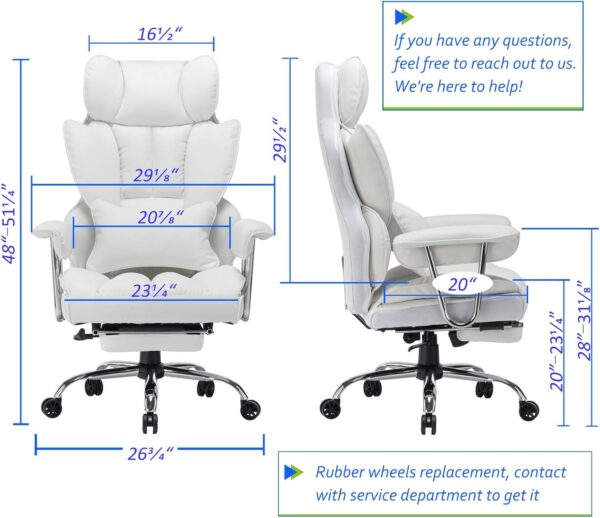 Efomao Desk Office Chair,Big High Back PU Leather Computer Chair,Managerial Executive Swivel Chair with Leg Rest and Lumbar Support,White Office Chair