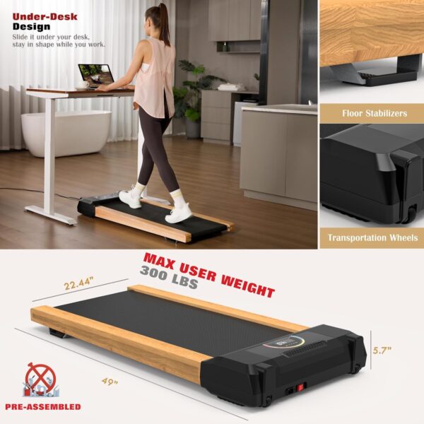 Walking Pad, High Grade Wood Under Desk Treadmill 300LBS Capacity, Max 3.5 HP Electric Treadmill for Home Office Installation-Free with Remote Control LED Display High