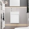 eclife 16" Small Bathroom Vanity Sink Combo, Modern Painted Wall Mounted Floating Cabinet W/Resin Basin Sink Top, Chrome Water Save Faucet & Pop Up Drain (White)
