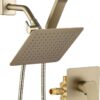 All Metal Shower Faucet Set, Dual Square Shower Head System with Handheld Wand & Rainfall Showerhead, Diverter, Hose Complete Combo, Pressure Balance Rough-in Valve Included