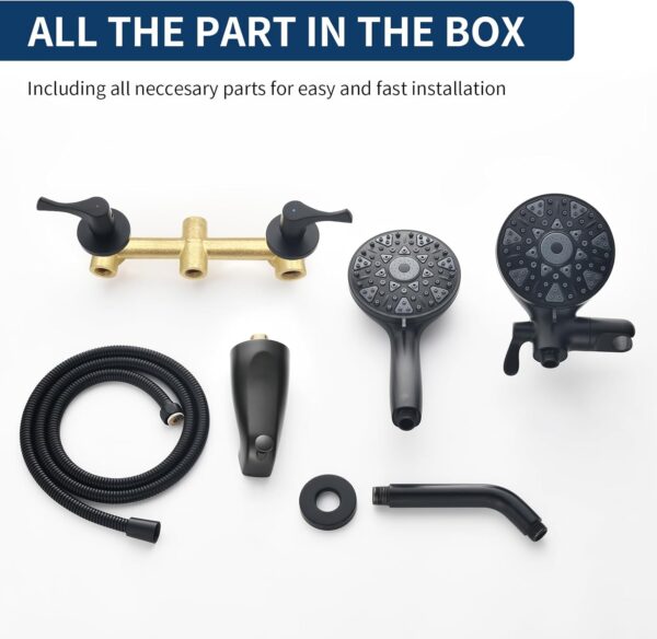 2 Handle Shower Faucet Set with Tub Spout Bathtub Shower Faucet Combo Set Shower System Complete Tub and Shower Trim Kit Matte Black Wall Mounted Two Handles Shower Fixtures