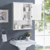 Tangkula Wall Mount Bathroom Cabinet Wooden Medicine Cabinet Storage Organizer with 2-Doors and 1-Shelf Cottage Collection Wall Cabinet (White)