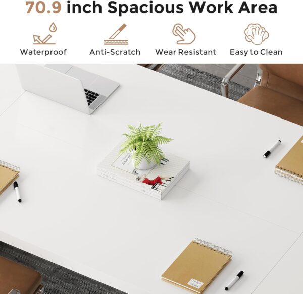 71 inch Large Simple Computer Desk, Executive Office Desk Workstation, Modern Study Writing Table, Business Furniture for Home Office, Faux Marble, White and Gold