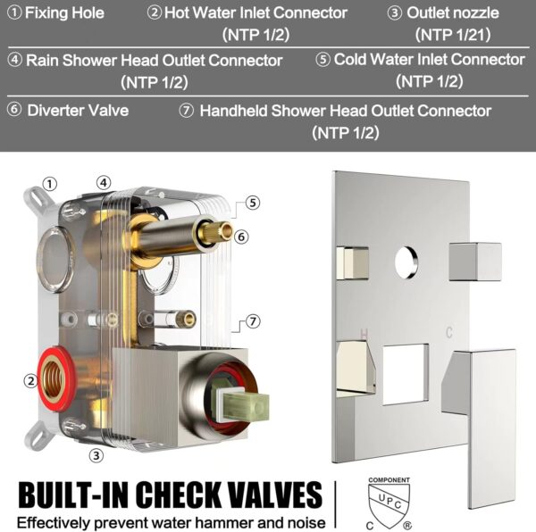 Shower System Rain Shower Faucet Set with Tub Spout,10 inch Bathroom Wall Mounted Waterfall Bathtub Faucet with Handheld Spray and Rough-in Valve Body and Trim kit,Brushed Nickel