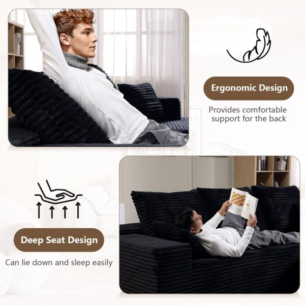 107" Modular Sectional Sofa, Modern Corduroy Cloud Couch with Deep Seat, Upholstered 3-Seater L-Shaped Sofa for Living Room, No Assembly Required (Black, Left-Facing Chaise)
