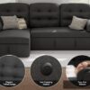 Ucloveria Sectional Sofa Couch, 87" Sleeper Sofa Bed with Reversible Storage Chaise Pull Out Couch for Living Room | Side Pocket | Charging Station | Removable Backrest | Linen Fabric, Dark Grey