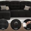 Ucloveria Sectional Sofa Couch, 87" Sleeper Sofa Bed with Reversible Storage Chaise Pull Out Couch for Living Room | Side Pocket | Charging Station | Removable Backrest | Linen Fabric, Black