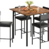 DWVO 5-Piece Dining Room Table Set Bar Table and Chairs Set Counter Height Dining Table Set Industrial High Top Kitchen Table with 4 Barstools for Kitchen Living Room Restaurant Bar Small Spaces Brown