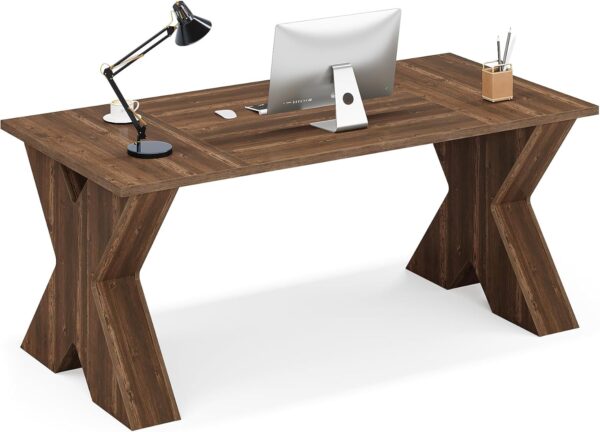 Tribesigns 63" Executive Desk, Large Office Computer Desk with X-Shaped Thickend Wood Pedestal Base, Modern Simple Workstation Writing Table Conference Table Business Furniture for Home Office