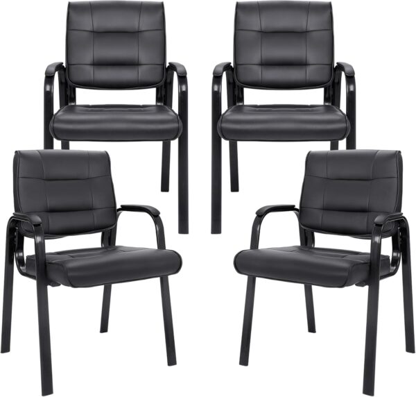 SUPER DEAL Office Guest Chair Bonded Leather Executive Side Chair Reception Chair with Solid Metal Frame for Waiting Room Home Office Furniture, Set of 4