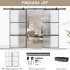 JUBEST Double Barn Door 72 x 84 in with 12FT Hardware Kit and Soft Close, 2 Sets of 36x84 in Reeded Glass Carbon Steel Frame Barn Door, Easy Assembly