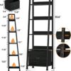 Furologee 5-Tier Ladder Shelf, Narrow Ladder Bookshelf with Drawer, 55.6”Tall Industrial Bookcase Storage Rack Organizer, Freestanding Storage Shelve for Living Room, Home Office, Bedroom, Black Oak
