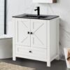30" Bathroom Vanity with Sink, White Modern Bathroom Storage Cabinet with Black Drop in Bathroom Sink Combo Set