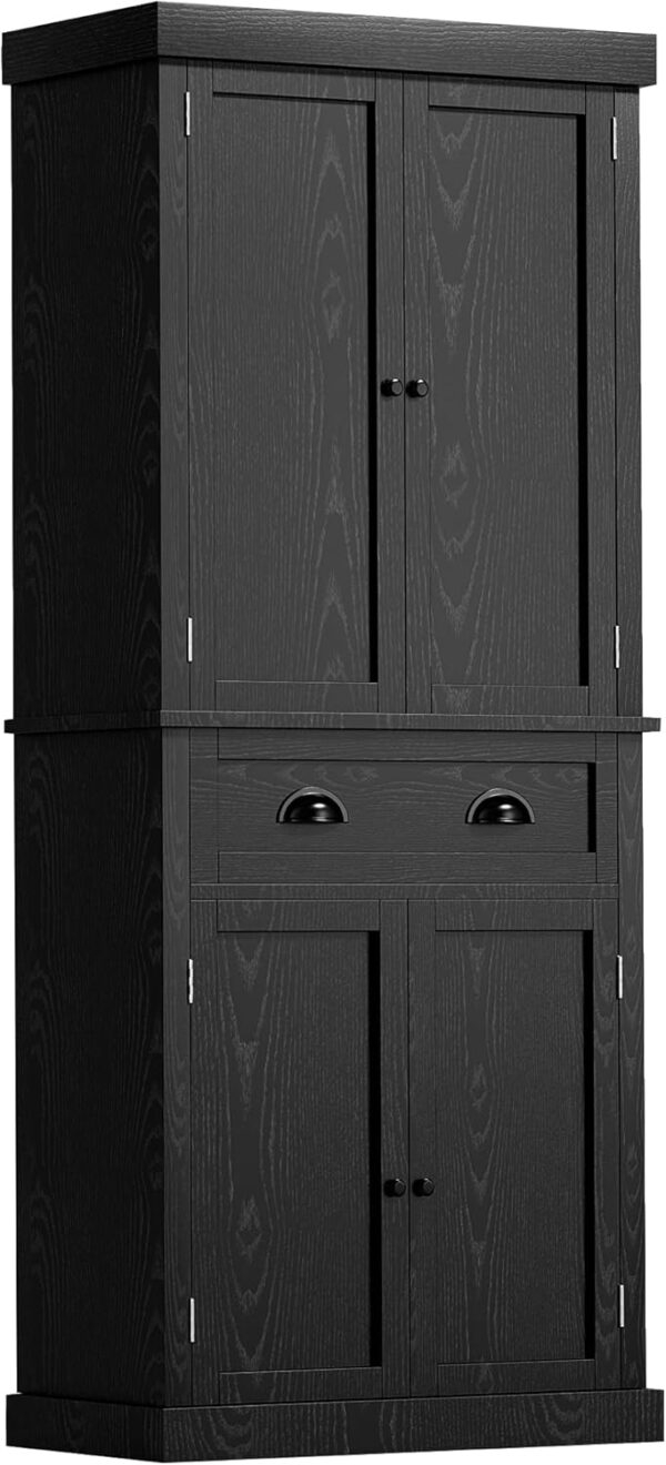 Furmax 72" Kitchen Pantry Cabinet, Tall Storage Cabinets with a Drawer, 2 Cabinets, 4 Adjustable Shelves, Modern Freestanding Cupboard for Kitchen, Dining Room, Living Room and Bathroom (Black)