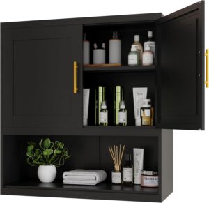 Metal Bathroom Cabinet Wall Mounted，Hanging Cabinet with 2Door and Adjustable Shelves，Over The Toilet Storage Medicine Cabinets for Bathroom，Laundry Room，Kitchen