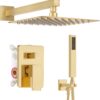 Alesco Shower System, Gold Shower Faucet Set with 10-Inch High-Pressure Rainfall Showerheads and Handheld Spray combo, Showerfixture Include Valve and Trim Kit, Brushed Gold