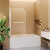Shower Door 31" W x 55" H, Frameless Hinged Bathtub Shower Door, Bathtub Shower Screen Door, 1/4" (6mm) Tempered Glass Panel with Stainless Steel Handles (Chrome)