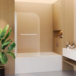 Shower Door 31" W x 55" H, Frameless Hinged Bathtub Shower Door, Bathtub Shower Screen Door, 1/4" (6mm) Tempered Glass Panel with Stainless Steel Handles (Chrome)