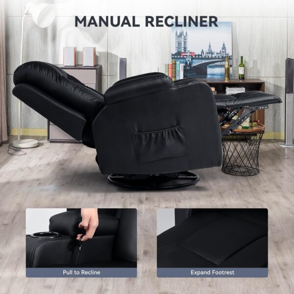 COMHOMA Living Room Furniture Set, Bonded Leather Loveseat Sofa with Cup Holder Recliner Chair, 3+2, Black