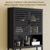 Over The Toilet Storage Cabinet, Bamboo Bathroom Cabinet with Adjustable Inside Shelf and Open Shelves, Freestanding Space-Saving Toilet Rack with Anti-Tip Design for Bathroom, Laundry, Black