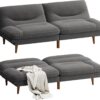 Homall Futon Sofa Bed, Modern Loveseat Futon Couch with Adjustable Backrest and Armrests, Sleeper Sofa Bed with Wood Frame for Living Room, Office, Apartment (Fabric, Grey)