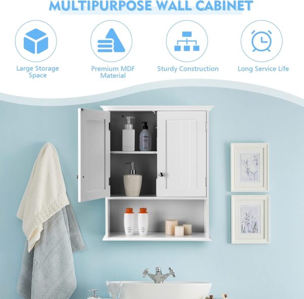 Tangkula Bathroom Wall Cabinet, Wooden Hanging Storage Cabinet with Doors & Shelves, Multipurpose Storage Cabinet for Bathroom Kitchen Living Room, Wall Mounted Bathroom Medicine Cabinet