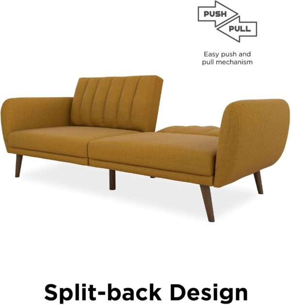 Novogratz Brittany 82 Inch Futon Sofa Bed, Upholstered Couch Sleeper with Tufted Back, Mid-Century Modern, Mustard