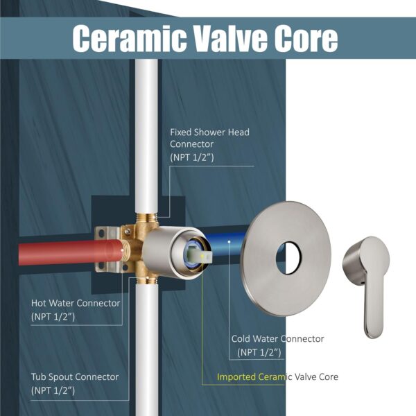 Aolemi Tub Shower Faucet Set With Valve Wall Mount Shower Trim Kit 6 Inch Bathtub Fixtures Rough-in Valve Single-Spray Shower Head System 5.3 Inch Tub Spout Brushed Nickel Modern