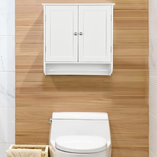 71heAOZhnBL._AC_SL1500_.jpg Giantex Bathroom Cabinet Wall Mounted - Over The Toilet Medicine Cabinet with Double Doors, Adjustable Shelf and Towels Bar, Above Toilet Storage Cabinet for Bedroom Kitchen Wall Cabinet (White)