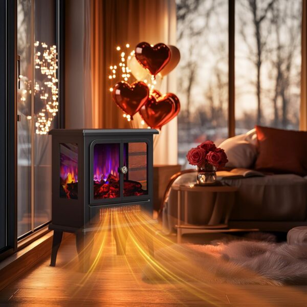 BLITZHOME 18'' Electric Fireplace Heater, 2 Heating Mode 750/1500W, 3D Realistic Flame, Thermostat Control, Safety Protection, Portable Freestanding Fire Places Stove for Home, Small Space