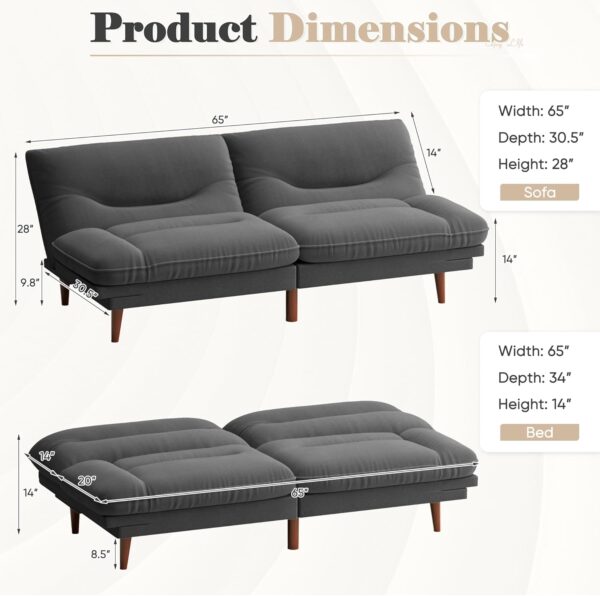 Homall Futon Sofa Bed, Modern Loveseat Futon Couch with Adjustable Backrest and Armrests, Sleeper Sofa Bed with Wood Frame for Living Room, Office, Apartment (Fabric, Grey)