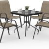 Amopatio Outdoor Dining Set of 5, Patio Table and Chairs Set, Textured Glass Tabletop, 4 Stackable Patio Chairs, Patio Furniture, Balcony, Porch, Lawn- Brown