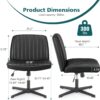 OLIXIS Criss Cross Legged Chairs Armless No Wheels Wide Seat Height Adjustable Swivel Padded PU Leather Home Office Desk Seating for Bedroom, Student, Study Room