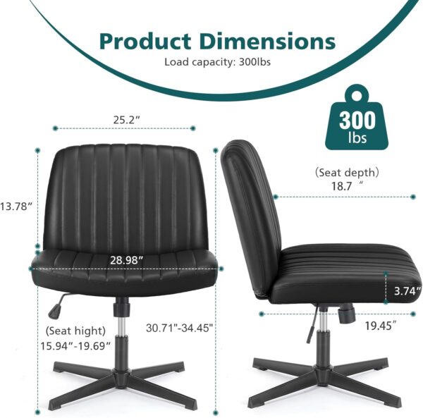 OLIXIS Criss Cross Legged Chairs Armless No Wheels Wide Seat Height Adjustable Swivel Padded PU Leather Home Office Desk Seating for Bedroom, Student, Study Room
