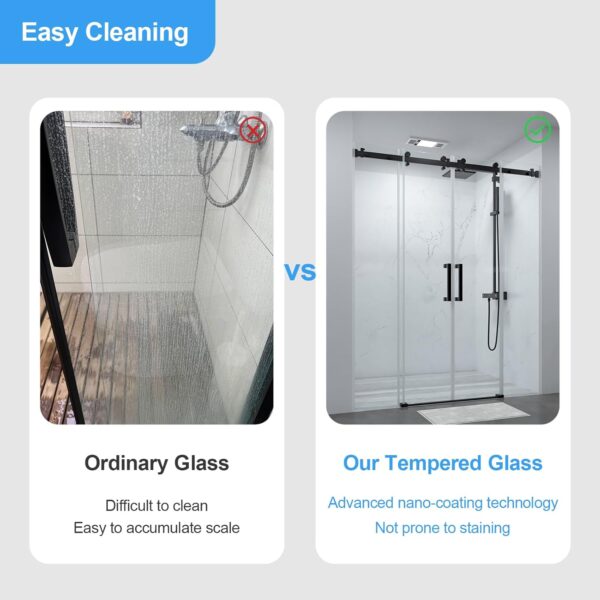 Frameless Double Sliding Shower Door,60 in.W x 74 in.H Shower Glass Door 5/16"(8mm) Thick，Stainless Steel Square Guide Rail, Matte Black Finished