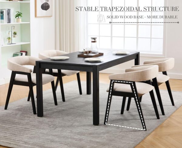 CIM0TA Modern Barrel Dining Chairs with Arms Set of 6, Upholstered Fabric Kitchen & Dining Room Chairs with Open Back/Black Wood Legs, Comfortable Side Chairs, Linen Beige