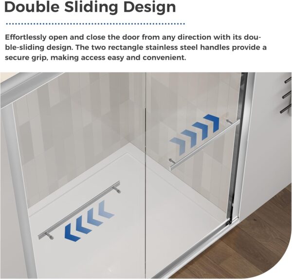 DELAVIN 56-59 in. W x 59 in. H Semi-Frameless Double Sliding Tub Shower Door, Water Repellent Bathtub Door, SGCC Tempered Bathtub Glass Door with Explosion-Proof Film, Stainless Steel Hardware