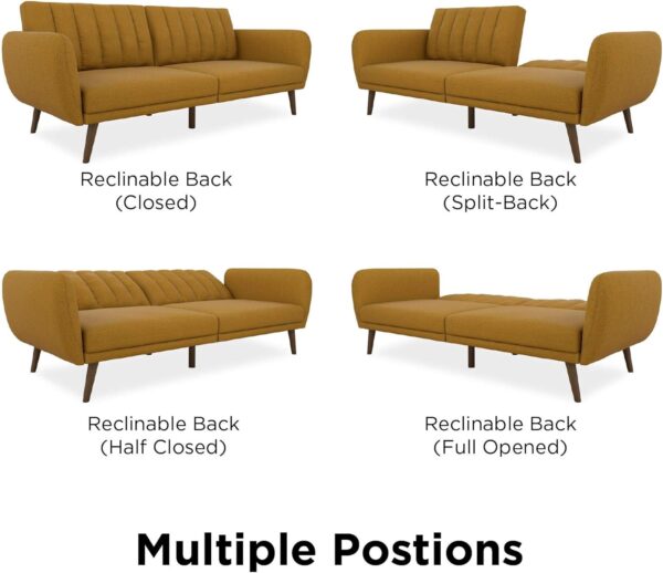 Novogratz Brittany 82 Inch Futon Sofa Bed, Upholstered Couch Sleeper with Tufted Back, Mid-Century Modern, Mustard
