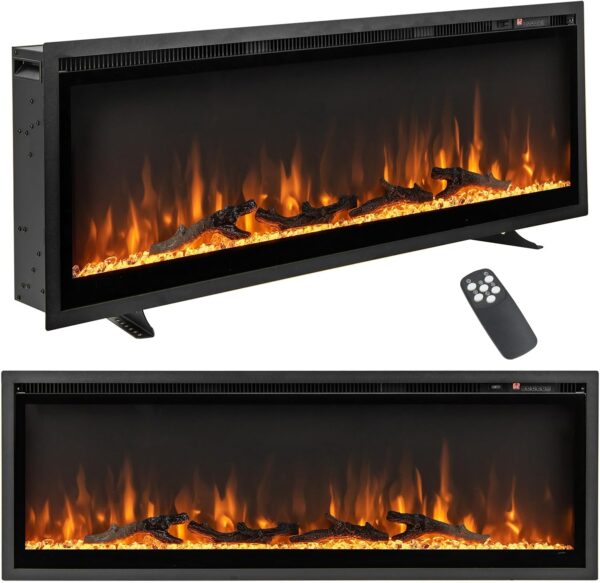 Tangkula 50 Inches Electric Fireplace Inserts, Recessed, Wall Mounted and Freestanding 1500W Slim Fireplace Heater with Remote Control, Adjustable Flame Color & Brightness (50 Inches)