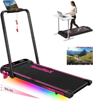 Walking Pad Treadmill with Incline and Lights, Under Desk Treadmill with Incline for Home Office, 3 in 1 Portable Treadmill with LED Display and APP