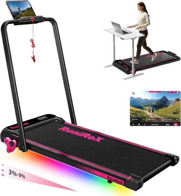 Walking Pad Treadmill with Incline and Lights, Under Desk Treadmill with Incline for Home Office, 3 in 1 Portable Treadmill with LED Display and APP
