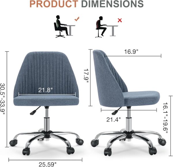 DUMOS Office Desk Chair, Modern Cute Rolling Vanity Swivel Task Seating with Wheels, Comfortable Back Seat Armless for Home, Bedrooms, Study, Student, Adults, Make-Up, Dressing Room