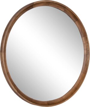 Kate and Laurel Hatherleigh Modern Farmhouse Round Wooden Wall Mirror, 30 Inch Diameter, Rustic Brown, Decorative Wood Circle Mirror for Use in Bathroom, Entryway, or Bedroom